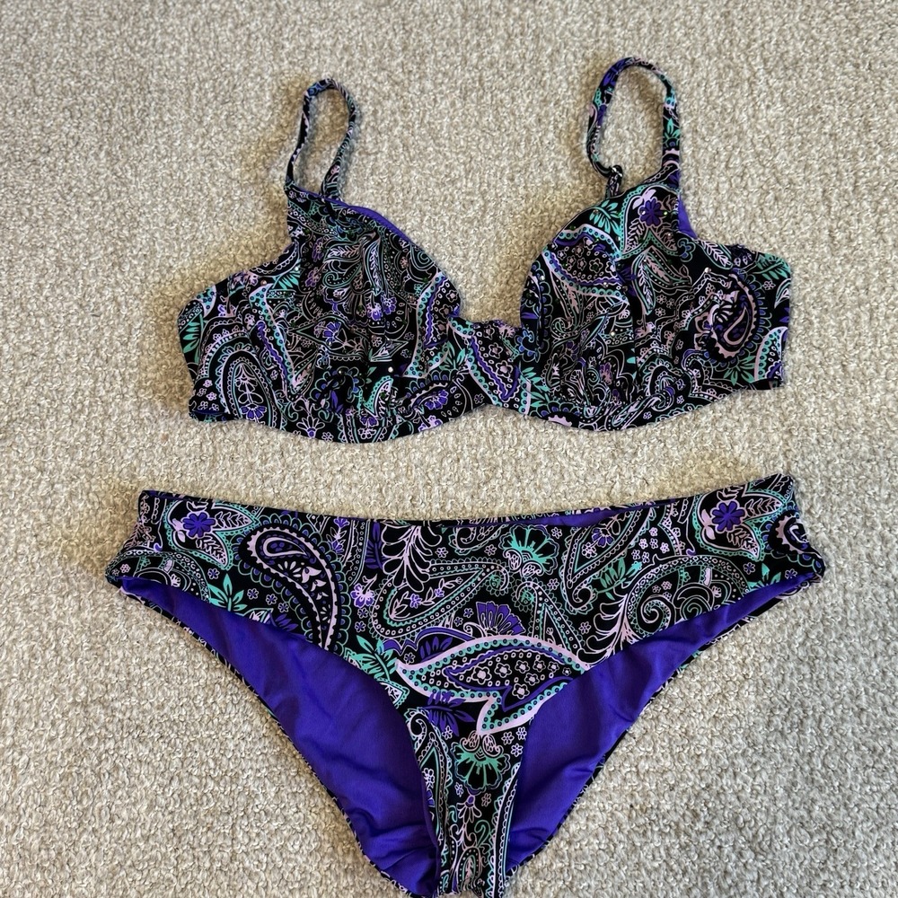 GOLDENPOINT Women's Two Piece Bikini Set Size 8 Purple Paisley Bralette